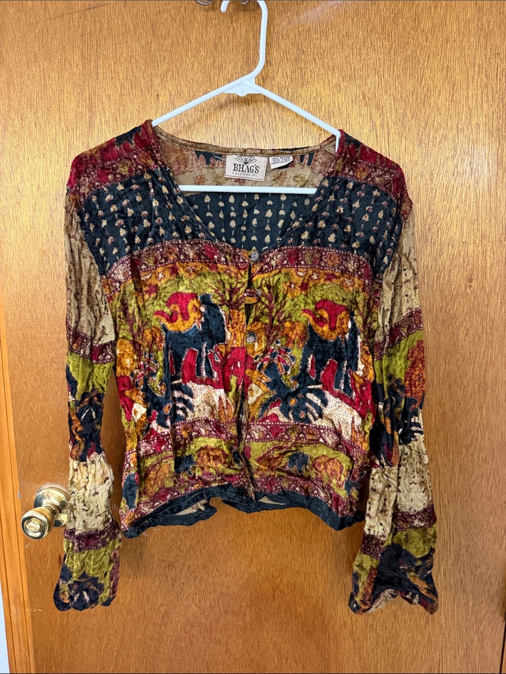 Multicolor Velvet Boho Button-Front Top